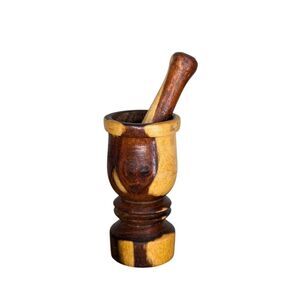 Vintage Wooden Mortar & Pestle Set Apothecary Pill Herb Crusher Mixer Unique